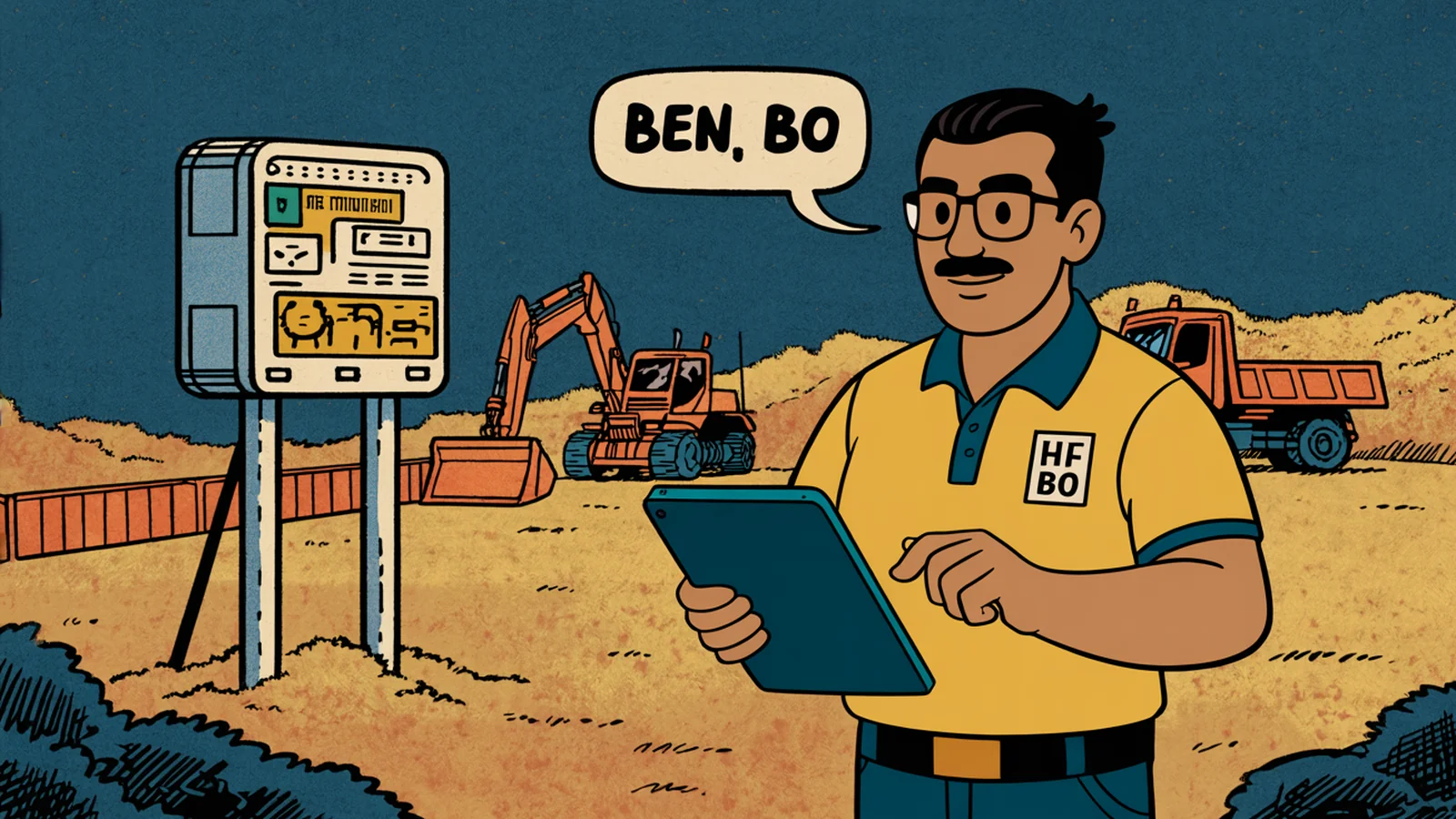 Ben, chef de chantier habilité B0, devant un coffret électrique de chantier basse tension